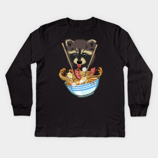 Raccoon loves noodles Kids Long Sleeve T-Shirt